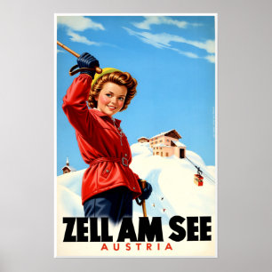 Österreich, Zell Am See Skiplakat Poster