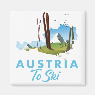 Österreich zum Skifahren - Plakatknopf Magnet