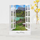 Österreichische Bergsee-Szene im Fenster Karte (Gelbe Blume)