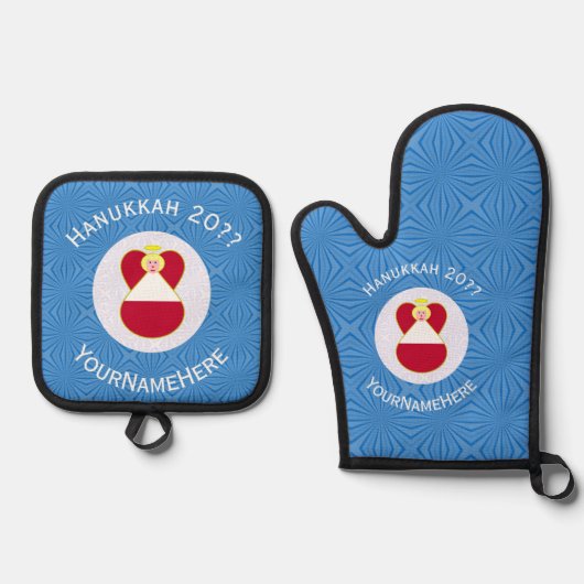 Österreichische Blonde Angel Hanukkah Flag Persona Ofenhandschuh & Topflappen-Set (Vorderseite)