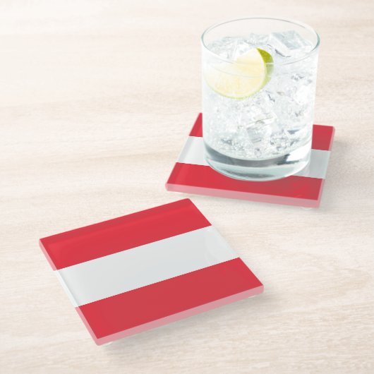 Österreichische Flagge Glasuntersetzer (Schrägansicht)