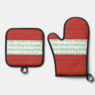 Österreichische Flaggenfarben mit Städten Ofenhandschuh & Topflappen-Set