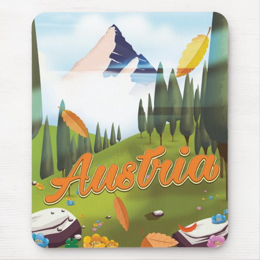 Österreichisches Cartoon-Reiseplakat Mousepad (Vorne)