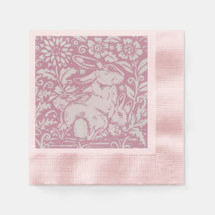 Osterrosa Bunny Rabbit mit Babies Pastell Floral Serviette