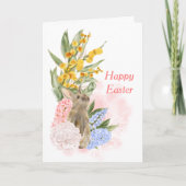 Osterrosa Gelbkaninchen Feiertagskarte (Vorderseite)