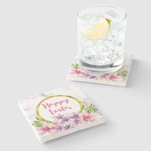 Osterrosa und Lila Wasserfarben Magnolien Steinuntersetzer (Seitenansicht)