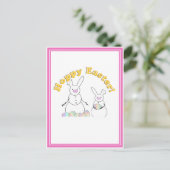 Osterschneemänner Schnee Bunnies 'HOPPY EASTER' Feiertagspostkarte (Stehend Vorderseite)