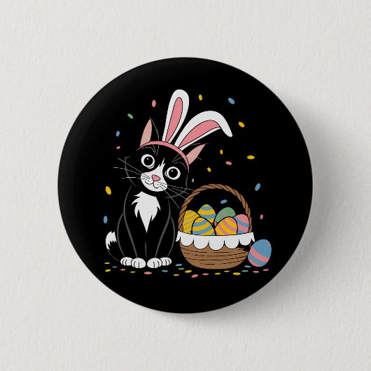 Osterschwarze Katze Tuxedo Kaninchen Bunny Ears Ei Button (Vorderseite)