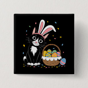 Osterschwarze Katze Tuxedo Kaninchen Bunny Ears Ei Button
