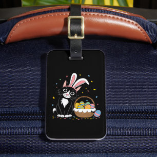 Osterschwarze Katze Tuxedo Kaninchen Bunny Ears Ei Gepäckanhänger