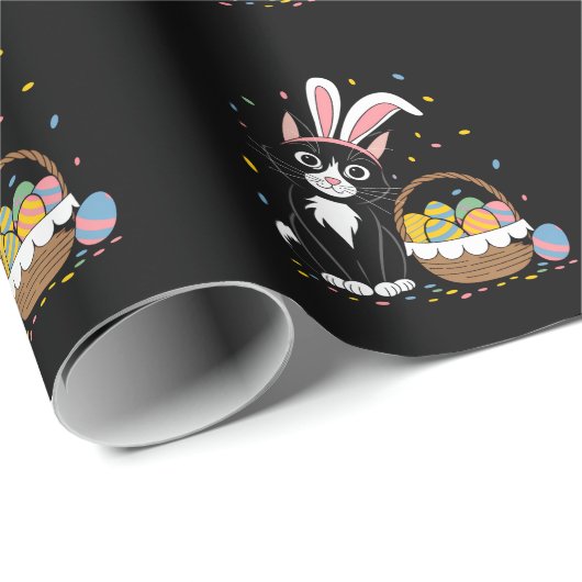 Osterschwarze Katze Tuxedo Kaninchen Bunny Ears Ei Geschenkpapier (Rolleneckpunkt)