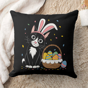 Osterschwarze Katze Tuxedo Kaninchen Bunny Ears Ei Kissen