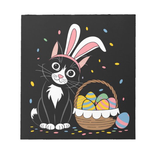 Osterschwarze Katze Tuxedo Kaninchen Bunny Ears Ei Notizblock (Vorderseite)