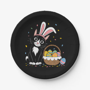 Osterschwarze Katze Tuxedo Kaninchen Bunny Ears Ei Pappteller