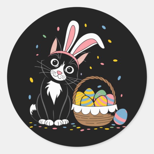 Osterschwarze Katze Tuxedo Kaninchen Bunny Ears Ei Runder Aufkleber (Vorderseite)