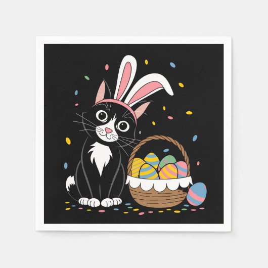 Osterschwarze Katze Tuxedo Kaninchen Bunny Ears Ei Serviette (Vorderseite)