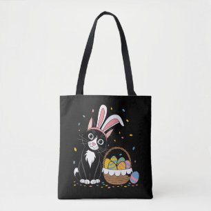 Osterschwarze Katze Tuxedo Kaninchen Bunny Ears Ei Tasche