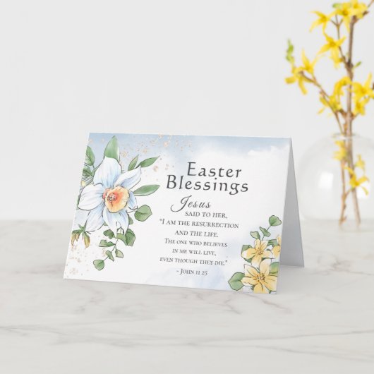 Ostersegmente John 11:25 Bibelverse Karte (Gelbe Blume)