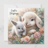 Ostersegnung Aquarellenhase und Lamm Feiertagskarte (Vorderseite)