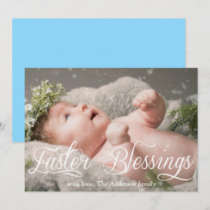 Ostersegnung Baby Family Blue Foto Feiertagskarte