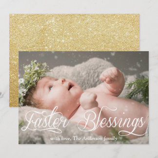 Ostersegnung Baby Family Gold Glitzer Foto Feiertagskarte