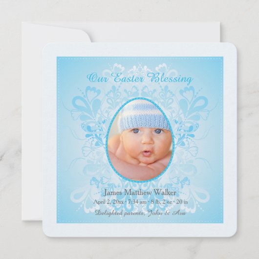 Ostersegnung Blaues Foto Geburtserklärung Feiertagskarte (Vorderseite)