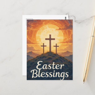 Ostersegnung Christliche Cross Sunset Religious Postkarte