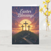 Ostersegnung Drei Kreuze Lila Sonnenuntergang Karte (Gelbe Blume)