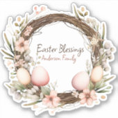 Ostersegnung Familienname Wreath Vintag Aufkleber (Vorderseite)