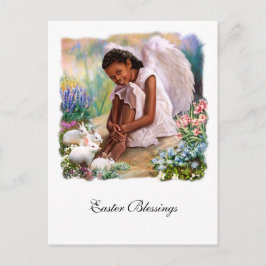 Ostersegnung. Kleiner Engel mit Bunnies Feiertagspostkarte