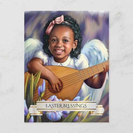 Ostersegnung. Kleiner Engel mit Lute Postkarten (Vorderseite)