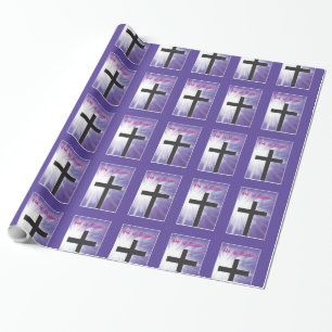 Ostersegnung Kreuz Sternexplosion auf Lila, Risen Geschenkpapier