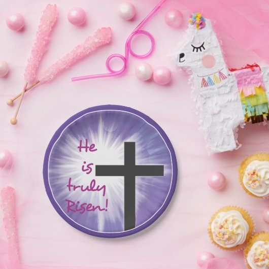 Ostersegnung Kreuz Sternexplosion auf Lila, Risen Pappteller (Party)