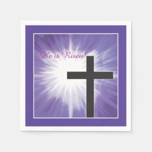 Ostersegnung Kreuz Sternexplosion auf Lila, Risen Serviette
