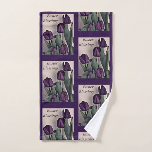 Ostersegnung mit dunklen Lila Tulpen Badhandtuch Set (Handtuch)