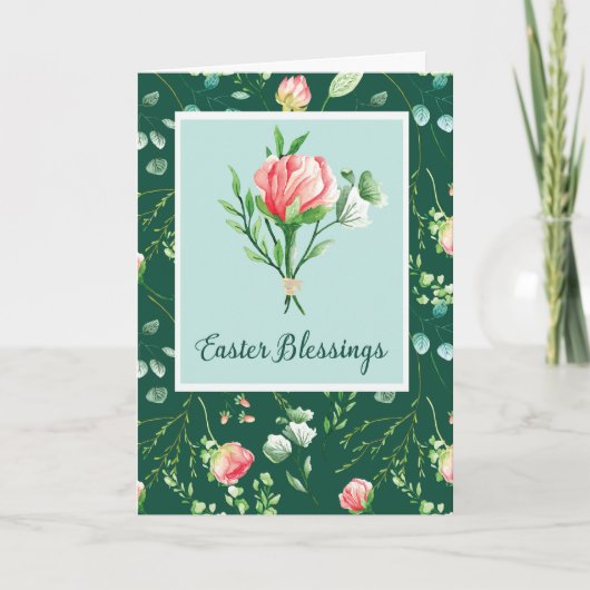 Ostersegnung mit Florals über dunkelgrün Karte (Vorderseite)
