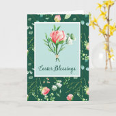 Ostersegnung mit Florals über dunkelgrün Karte (Gelbe Blume)