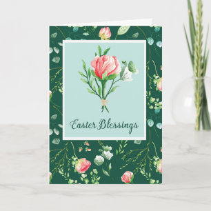 Ostersegnung mit Florals über dunkelgrün Karte