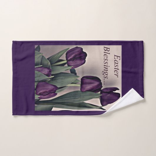 Ostersegnung mit Tulips-Blume in Lila Badhandtuch Set (Handtuch)