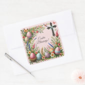 Ostersegnung Rahmen der Ostereier-Blume Quadratischer Aufkleber (Umschlag)