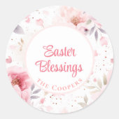 Ostersegnung | rosa Blume Muster | Osterfest Runder Aufkleber (Vorderseite)