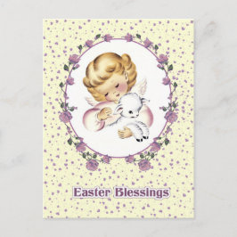 Ostersegnung. Vintager Kleiner Engel mit Lamm Feiertagspostkarte