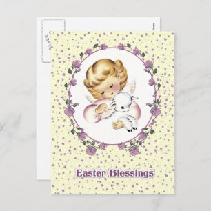 Ostersegnung. Vintager Kleiner Engel mit Lamm Feiertagspostkarte