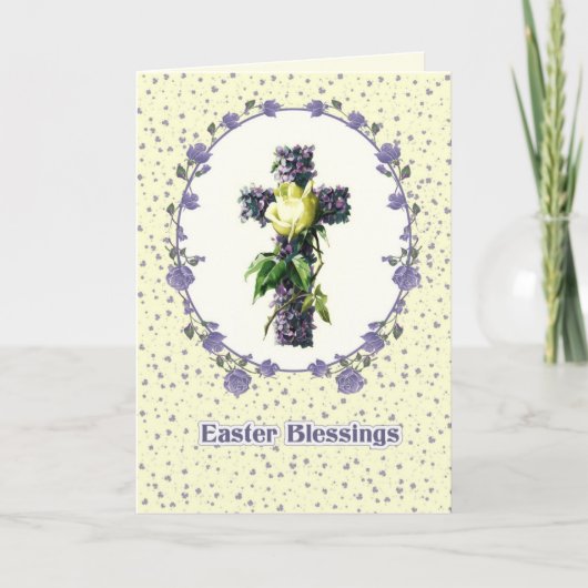 Ostersegnung. Vintages Blumenkreuz Religiös Feiertagskarte (Vorderseite)