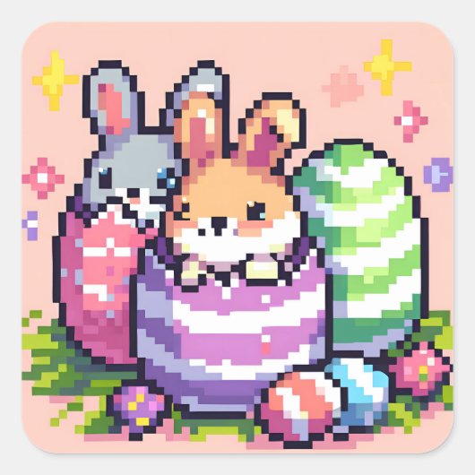 Ostersonne 8 Bit Pixelart Quadratischer Aufkleber (Vorderseite)
