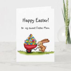 Ostersonne bewegt farbige Eier in der Schubkarre Feiertagskarte