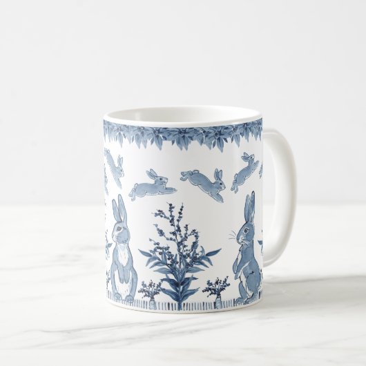 Ostersonnenblauer Weißer Kaninchen Muster Delft Kaffeetasse (VorderseiteRechts)