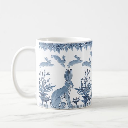 Ostersonnenblauer Weißer Kaninchen Muster Delft Kaffeetasse (Links)