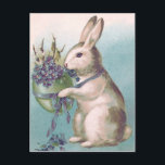 Ostersonneneier Feiertagspostkarte<br><div class="desc">In diesem Frühling schicken Sie jemandem einen Ostergruß! Dieses Vintage Bild zeigt einen Osterhasen mit einem farbigen Ostereier voller Vergessen-Me-Not und Baumwolle.</div>