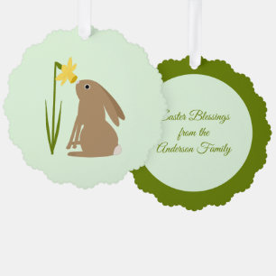 Ostersonnengrabbit und Daffodische Blume nach Maß Ornament Karte